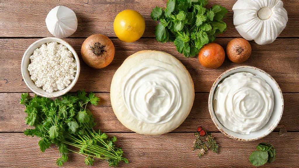 Ingredientes separados em tigelas de vidro e medidores sobre bancada de madeira, mostrando farinha, leite, ovos e manteiga