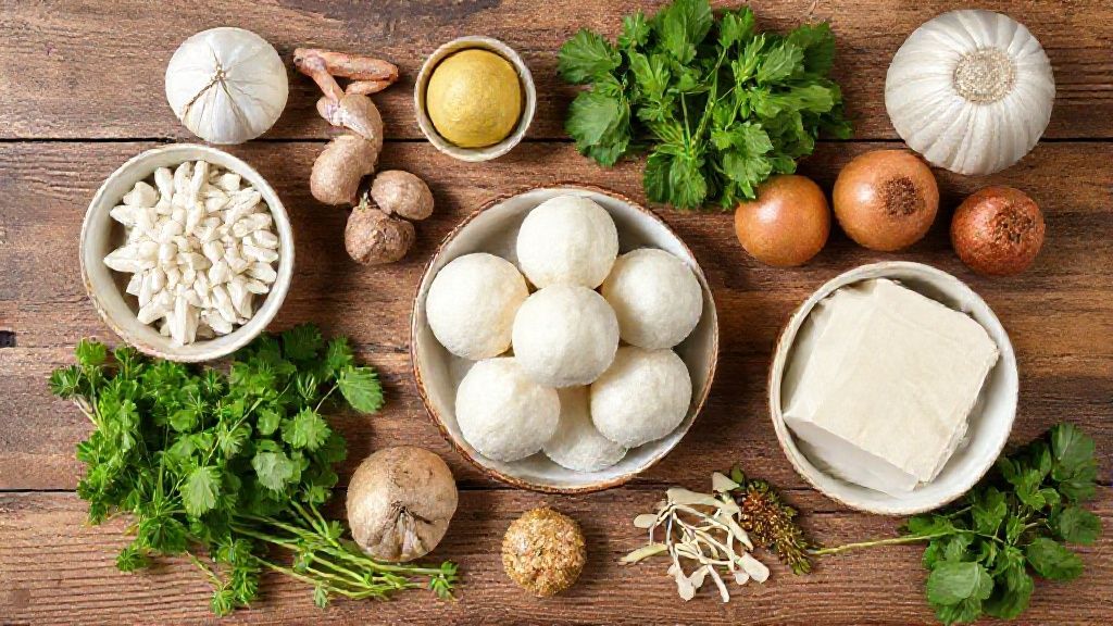 Visão de cima com os ingredientes da pipoquinha doce de polvilho organizados em uma bancada de madeira rústica