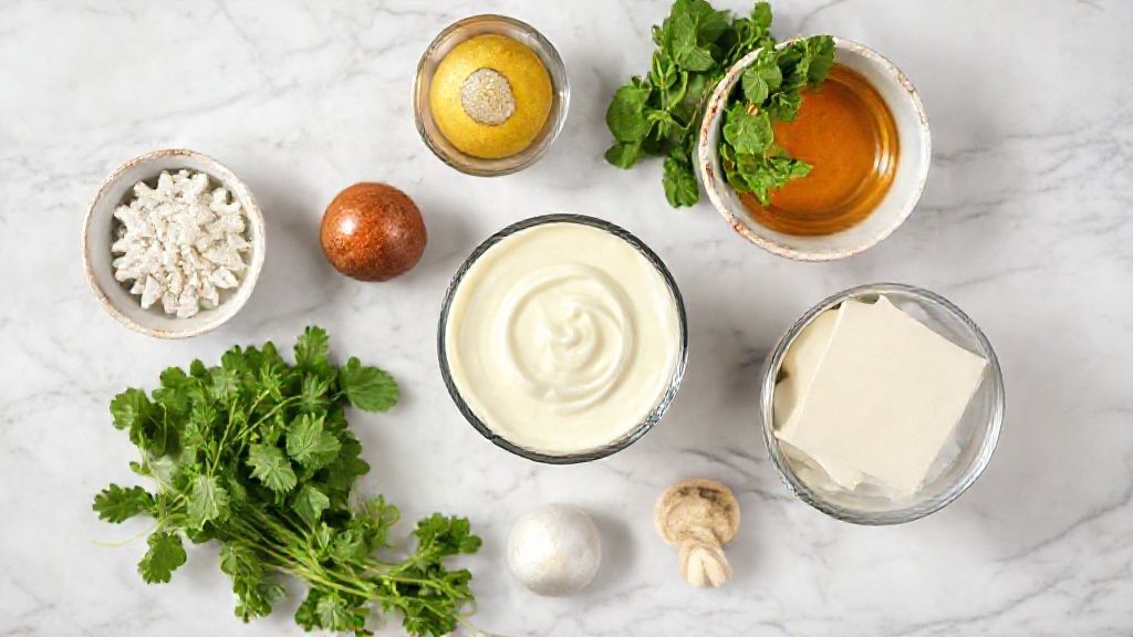 Ingredientes dispostos em bancada de mármore, incluindo leite condensado, chocolate, creme de leite e biscoitos triturados