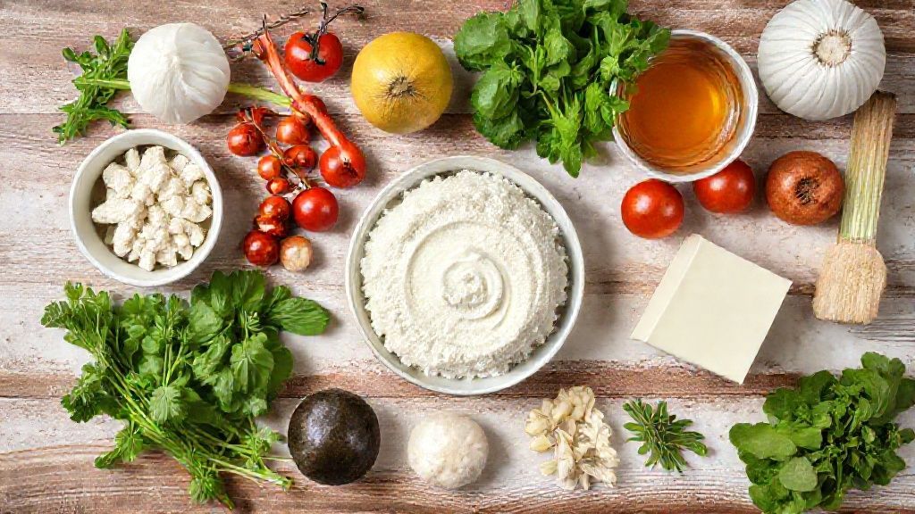 Ingredientes da sobremesa prestígio organizados sobre bancada, incluindo coco ralado, leite condensado e chocolate