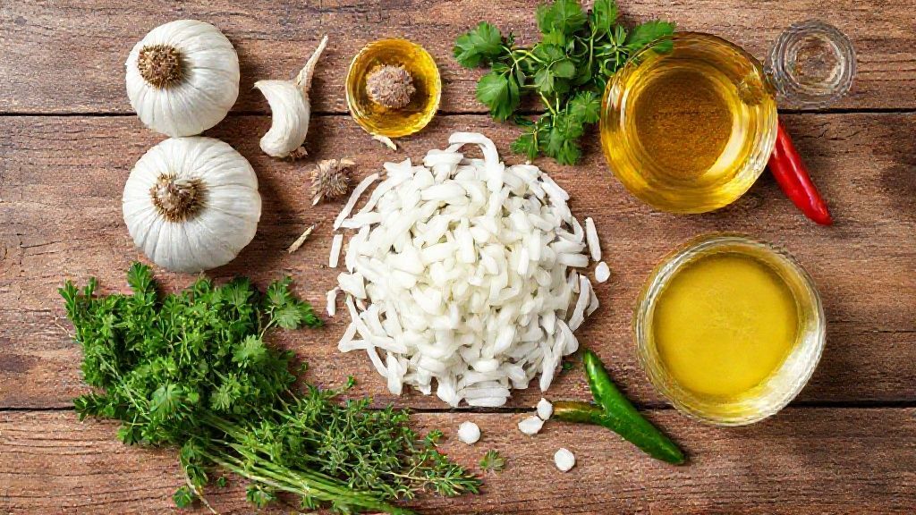 Visão de cima dos ingredientes do tempero pega marido organizados sobre uma bancada de madeira