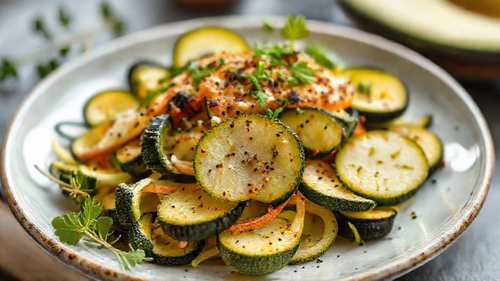 Lanche fit de abobrinha dourado e crocante servido em pedaços quadrados com queijo derretido por cima