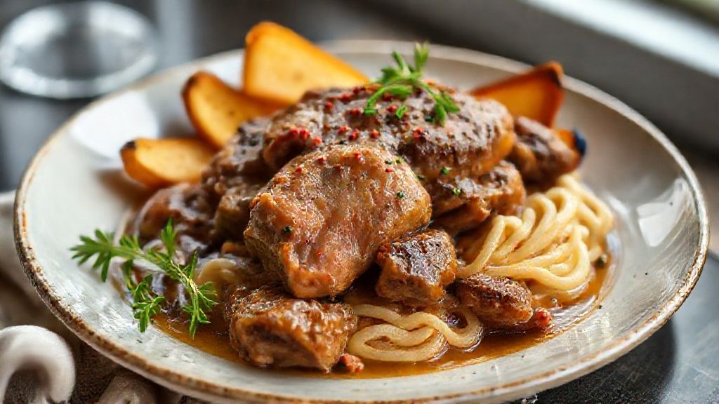 Ossobuco assado no forno com molho encorpado, ervas frescas e carne macia servida em prato rústico