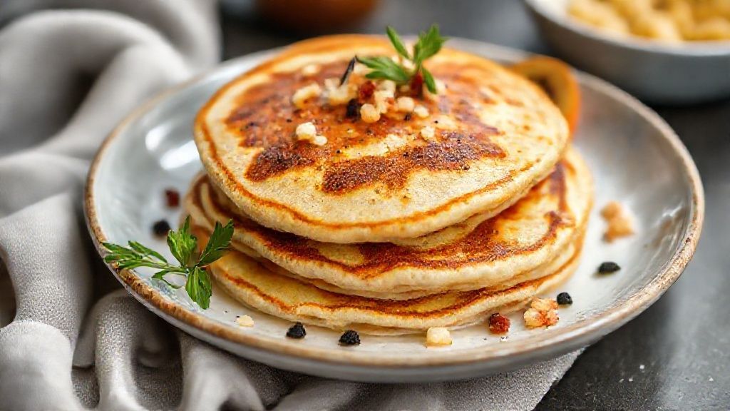 Panquecas douradas e recheadas em prato branco, prontas e apetitosas — receita de panqueca simples e rápida