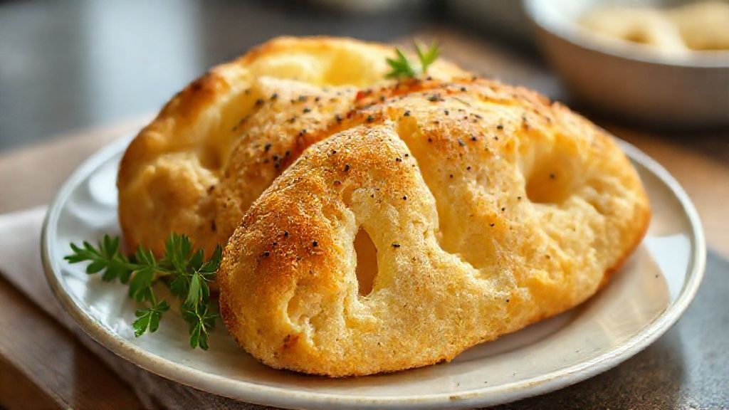 Pão caseiro dourado pronto na airfryer, mostrando casquinha crocante e miolo macio — temperatura para assar pão na airfryer