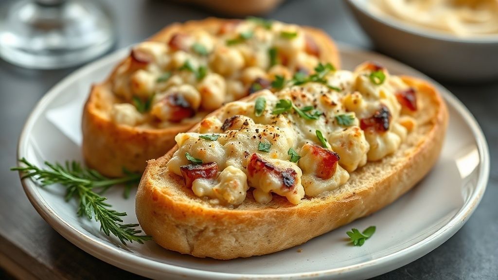 Pão de alho recheado dourado, com crosta crocante e queijo derretido escorrendo, servido em tábua de madeira