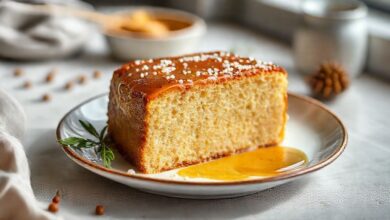 Pedaços de pão de mel menos doce prontos, cobertos com chocolate meio amargo e dispostos em um prato elegante