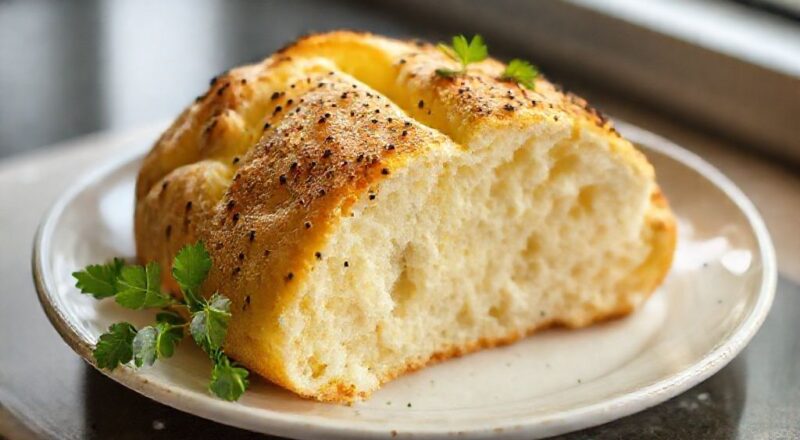 Pão de queijo dourado e macio, servido em uma cesta de palha, com vapor saindo e textura leve.