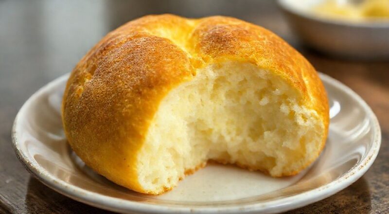 Pãezinhos de queijo dourados e fofinhos, servidos em uma cesta rústica com café ao fundo