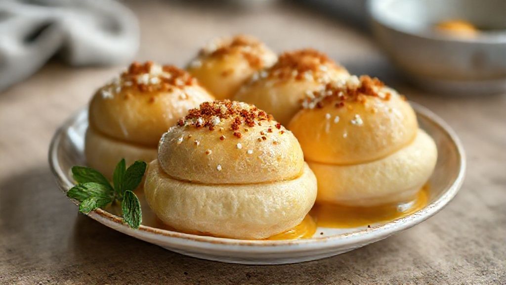 Pãozinho lua de mel dourado e macio, coberto com coco ralado e recheio cremoso de baunilha.