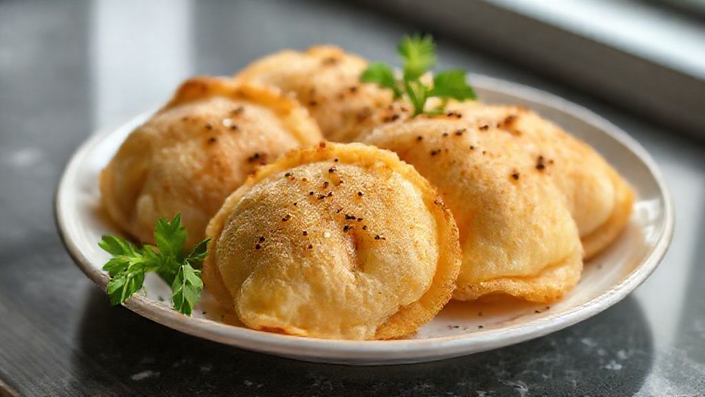 Pastel frito crocante e dourado recém-reaquecido, mostrando o resultado ideal de como esquentar pastel frito de forma perfeita.