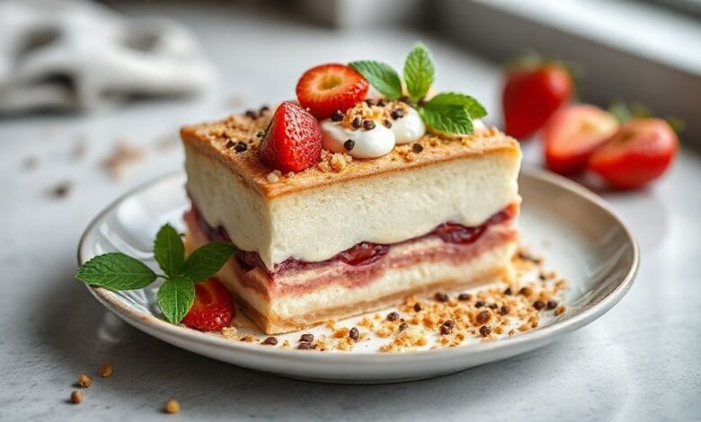 Pavê sem fogo e rápido pronto para servir, com camadas de creme e biscoito cobertas por raspas de chocolate