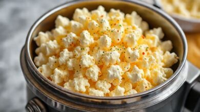 Tigela de pipoca dourada e crocante, com aparência leve e toque amanteigado irresistível