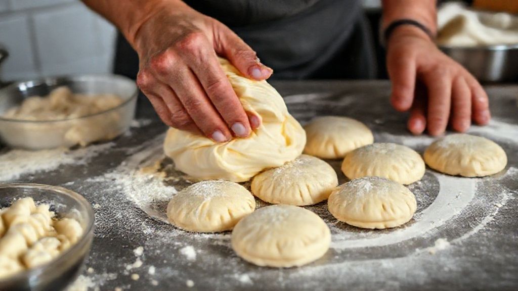 Mãos sovando e modelando os biscoitos antes de levar ao forno