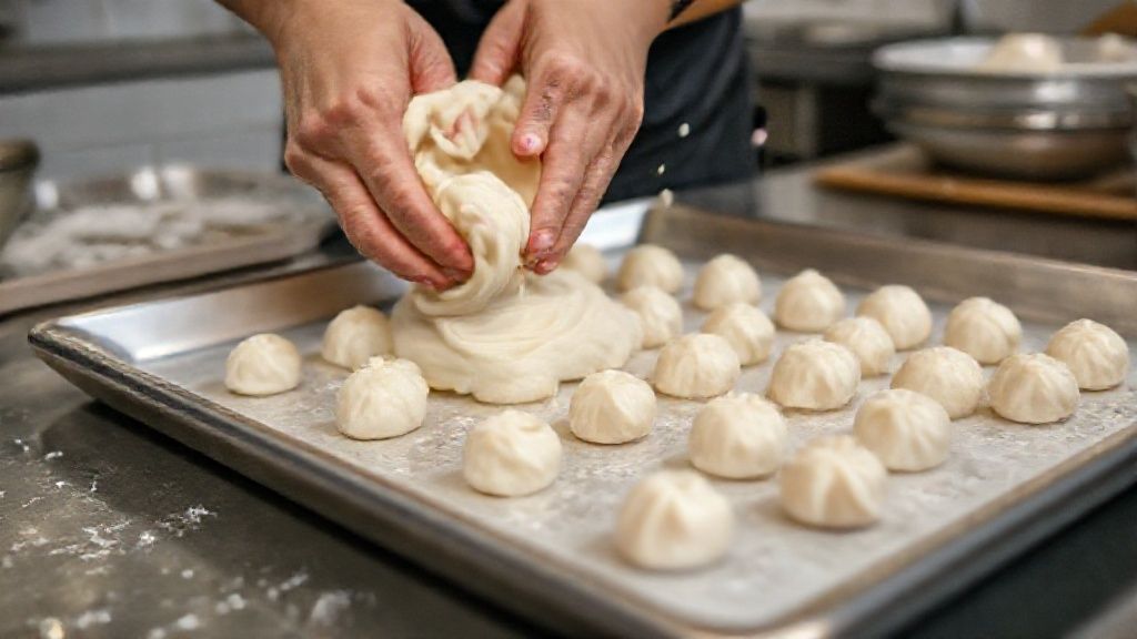 Mãos em ação durante um passo crucial do modo de preparo da receita