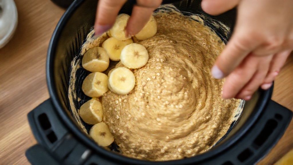 Mãos amassando bananas e misturando a massa em tigela durante o preparo