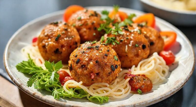 Travessa com quibe cru de tomate decorado com folhas de hortelã e regado com azeite, aparência fresca e apetitosa