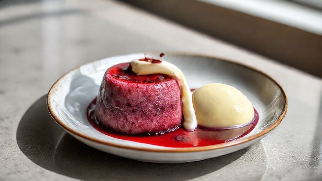 Taça de sagu com vinho tinto e creme inglês servida gelada, sobremesa tradicional e elegante