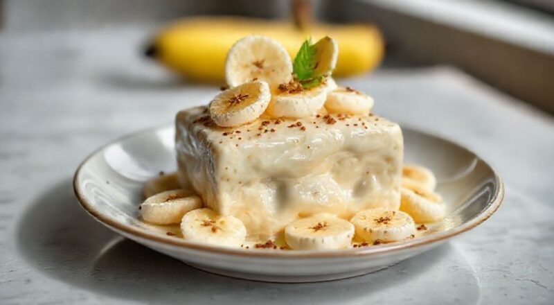 Sobremesa gelada de banana cremosa, servida em taças com raspas de chocolate e aparência irresistível