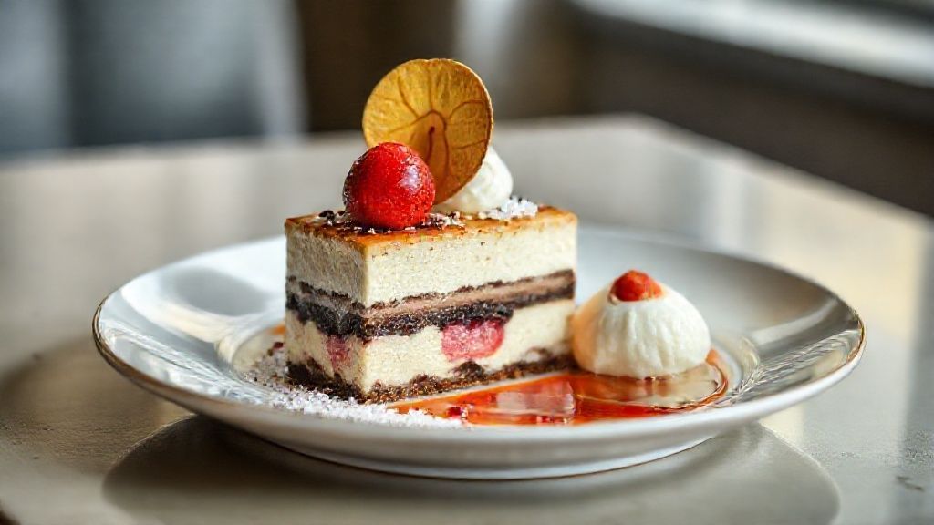 Sobremesa prestígio gelada e cremosa servida em travessa com camadas de coco e chocolate brilhante