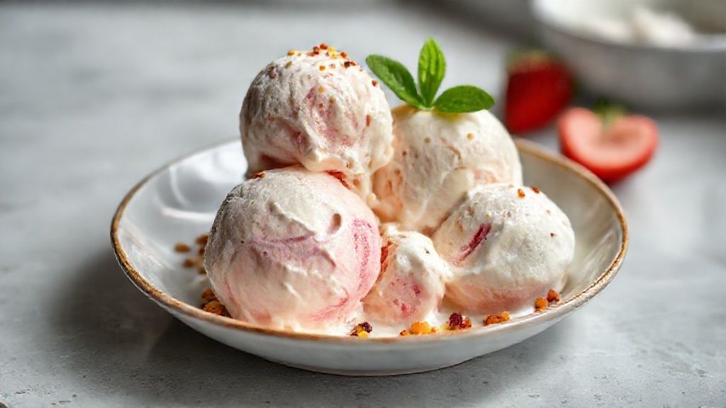 Sorvete rápido e fácil com 2 ingredientes servido em taça, cremoso e caseiro, pronto para saborear