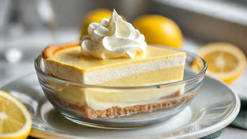Torta de limão na travessa com camada de chantininho e raspas cítricas, sobremesa cremosa e refrescante.