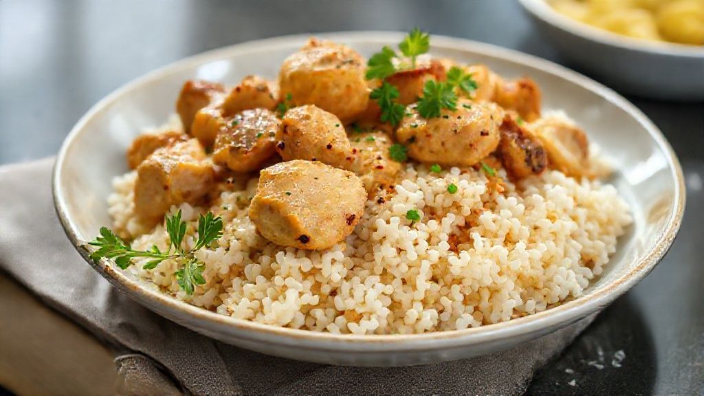 Prato de arroz com frango dourado, soltinho e cheio de temperos, servido em uma panela, receita de arroz com frango