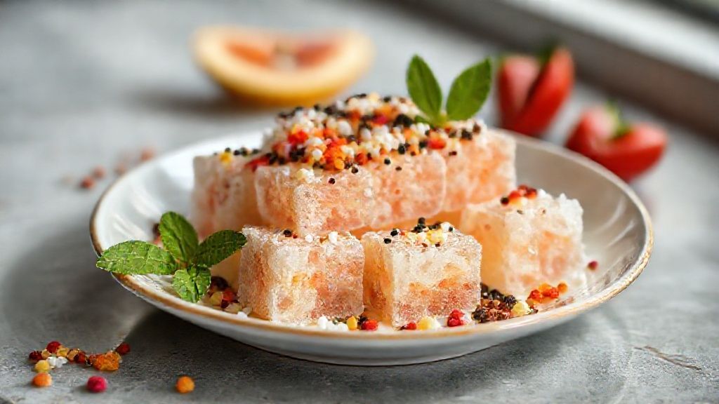 Bala baiana dourada com casquinha de caramelo e recheio cremoso de coco, servida em papel celofane colorido.