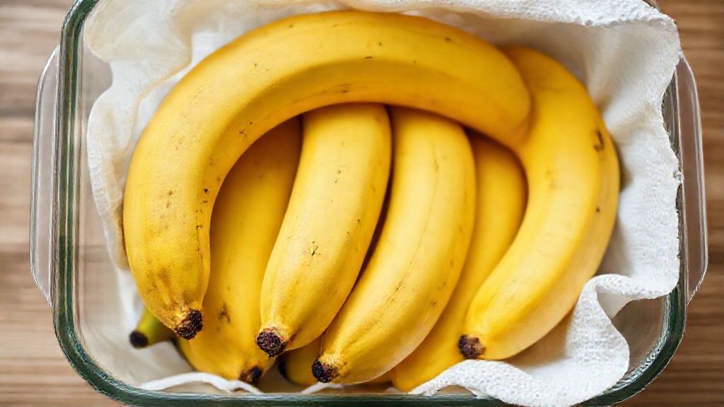 Pote com bananas maduras conservadas com papel-toalha mostrando como conservar banana madura corretamente