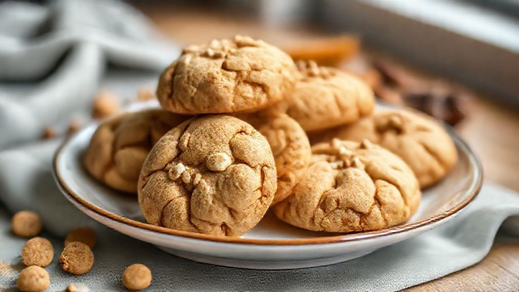 Bolachinha de amendoim dourada e crocante servida em prato rústico, perfeita para acompanhar café