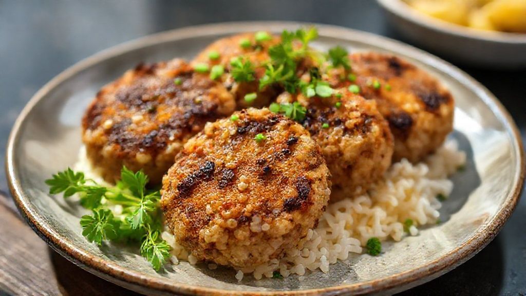 Bolinho de arroz com costela dourado e crocante servido em prato rústico, perfeito para petiscar