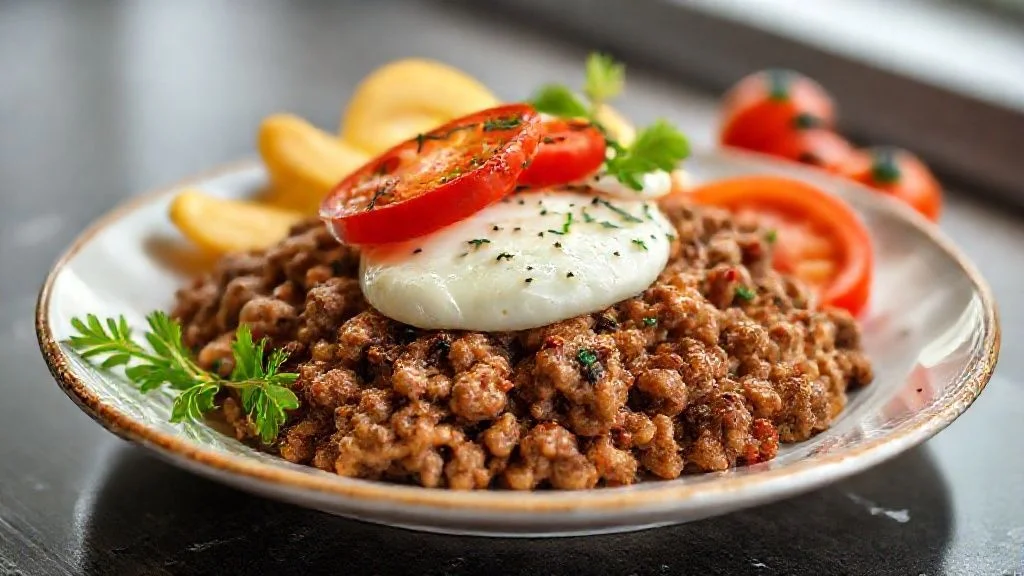 Carne moída com mussarela e tomate derretido na panela, com camada cremosa e toque de orégano