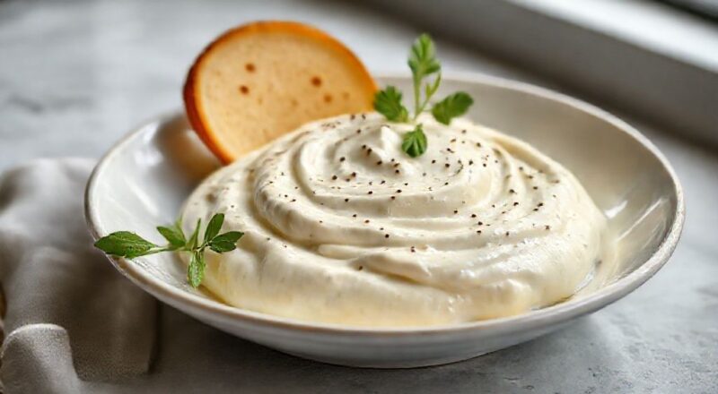 Creme de chantininho liso e firme servido em uma tigela branca, com textura aerada e brilho apetitoso