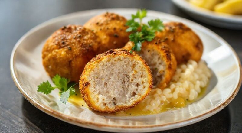 Coxinhas douradas e crocantes servidas em prato de madeira com molho ao lado, visual apetitoso e artesanal