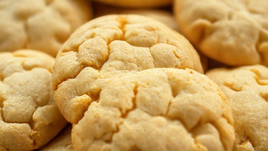 Close-up da bolachinha pronta, destacando o “X” no topo e a textura crocante com toque de coco.