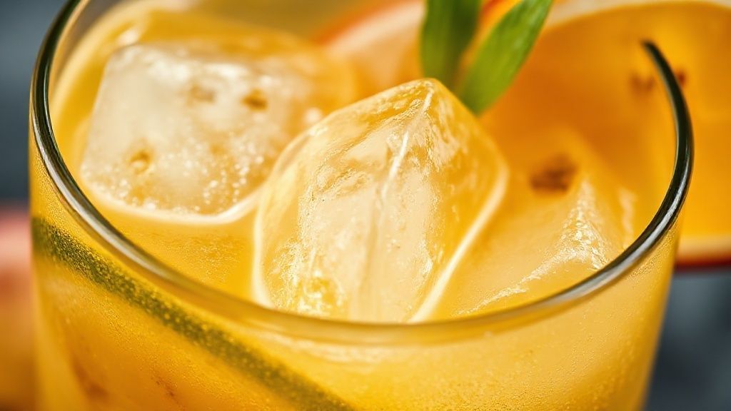 Close-up do drink final mostrando a textura das sementes e o brilho do gelo