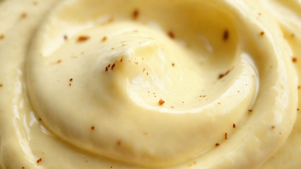 Close-up da maionese temperada sem óleo mostrando sua textura cremosa e cor suave.