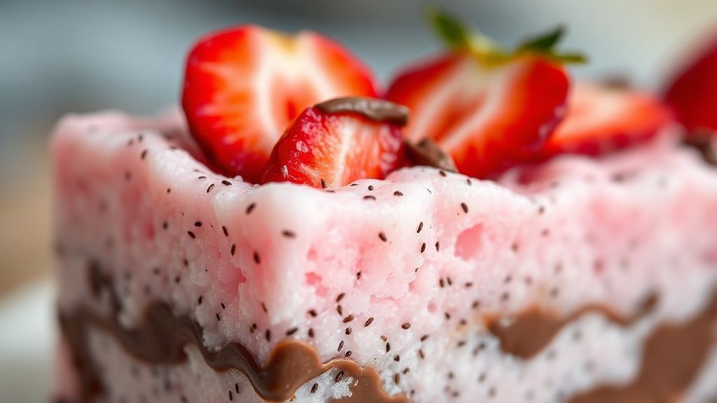 Close-up do interior da tapioca mostrando o recheio de Nutella derretida e morangos frescos