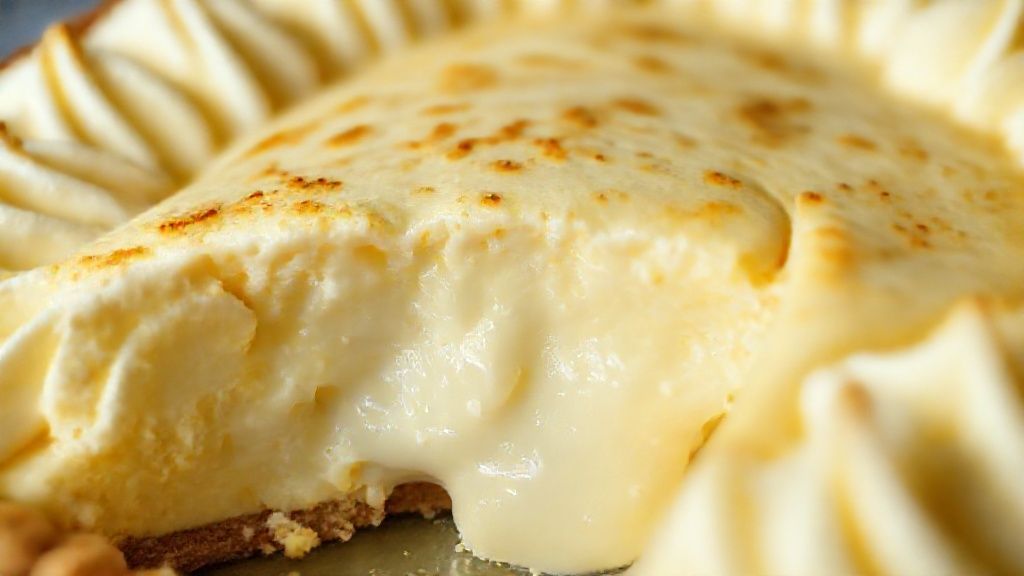 Close-up da torta de palmito cortada mostrando o recheio cremoso