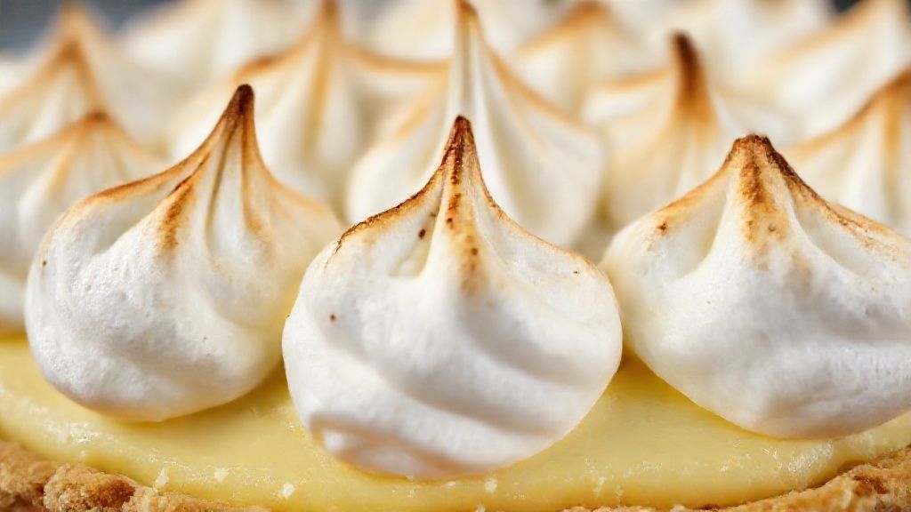 Close-up da torta fatiada mostrando o contraste entre base crocante, creme de limão e o merengue dourado.