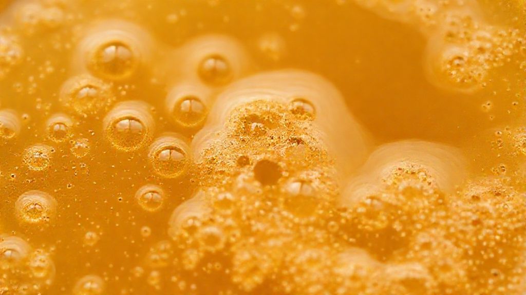 Close-up do adubo líquido com textura e cor natural, pronto para uso.