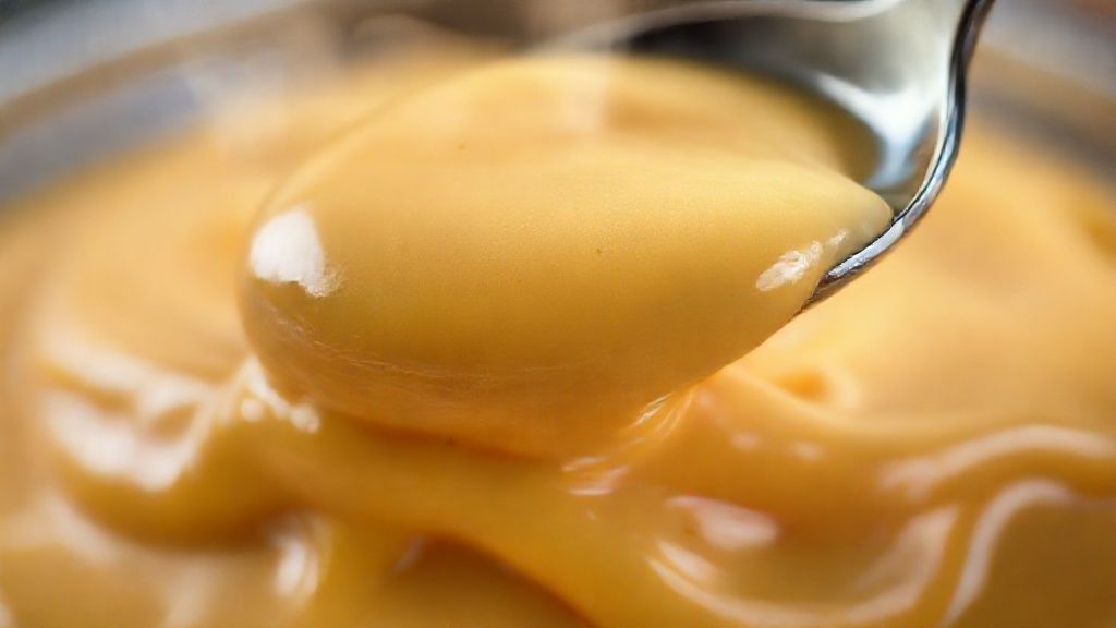 Close-up da textura cremosa e brilhante do doce de leite no pote