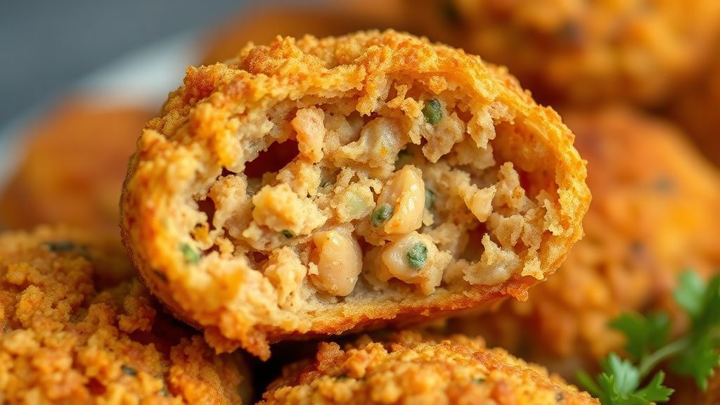 Close-up mostrando o interior suculento do kibe partido ao meio, destacando textura úmida e casquinha dourada