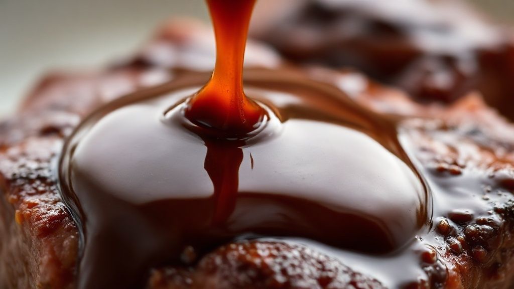 Close-up mostrando a textura aveludada e cor escura do molho madeira recém-preparado