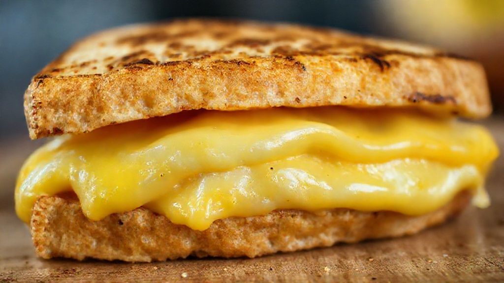 Close do pão low carb tostado, mostrando o queijo derretido e a textura da massa