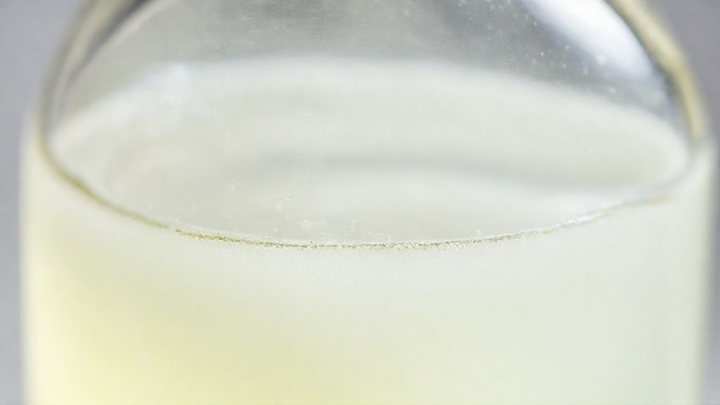 Close-up do sabão líquido finalizado, mostrando textura cremosa e cor translúcida