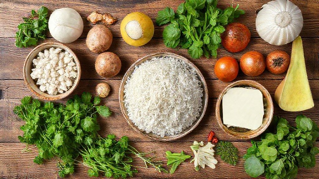 Ingredientes medidos e organizados – farinha, ovos, manteiga, açúcar, leite e canela – dispostos sobre bancada rústica.