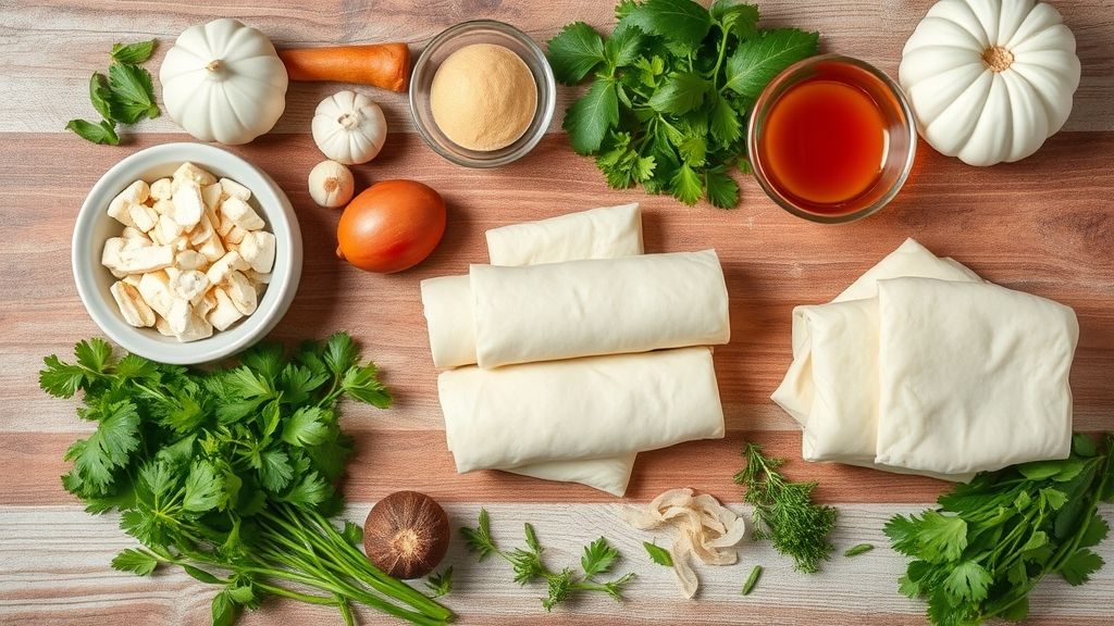 Visão de cima com tapioca granulada, queijo ralado, leite, ovo e azeite organizados em uma bancada de madeira