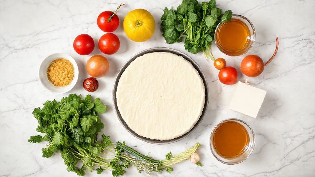 Visão de cima com leite condensado, ovos, leite e açúcar dispostos em bancada de mármore