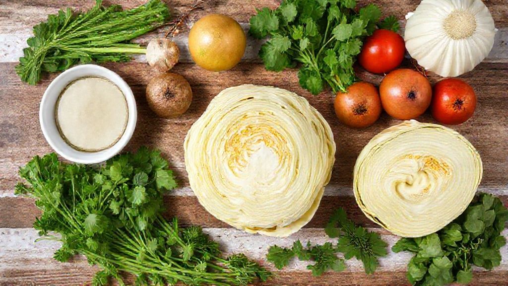 Visão de cima com os ingredientes da receita organizados em uma bancada